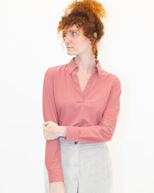 camicia skin like v salmone